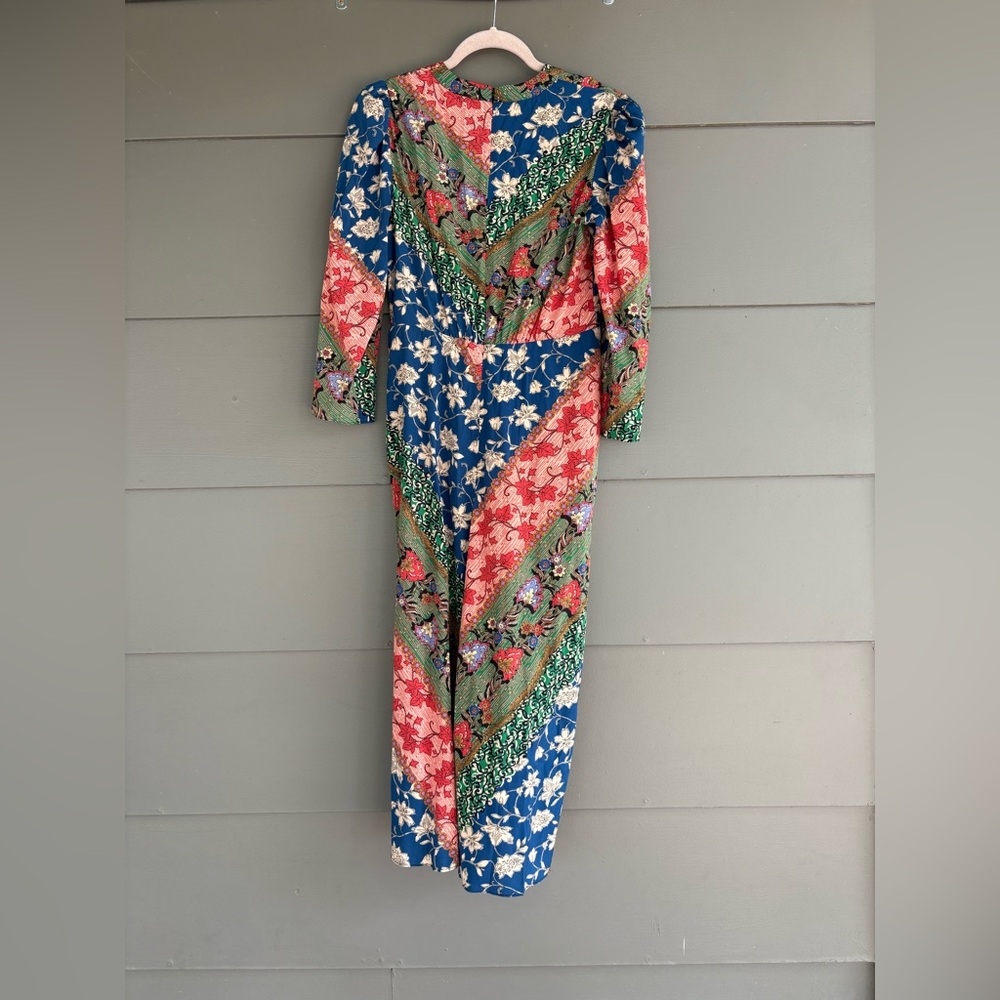 Veronica Beard Mary Ruched Patchwork 3/4 Sleeve Silk Blend Midi Dress - Picture 5 of 15